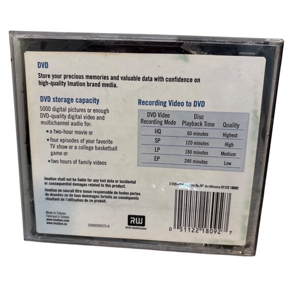 Imation DVD+RW 3-Pack 4X 2HR Rewritable Discs For Video Data Storage - Picture 2 of 2